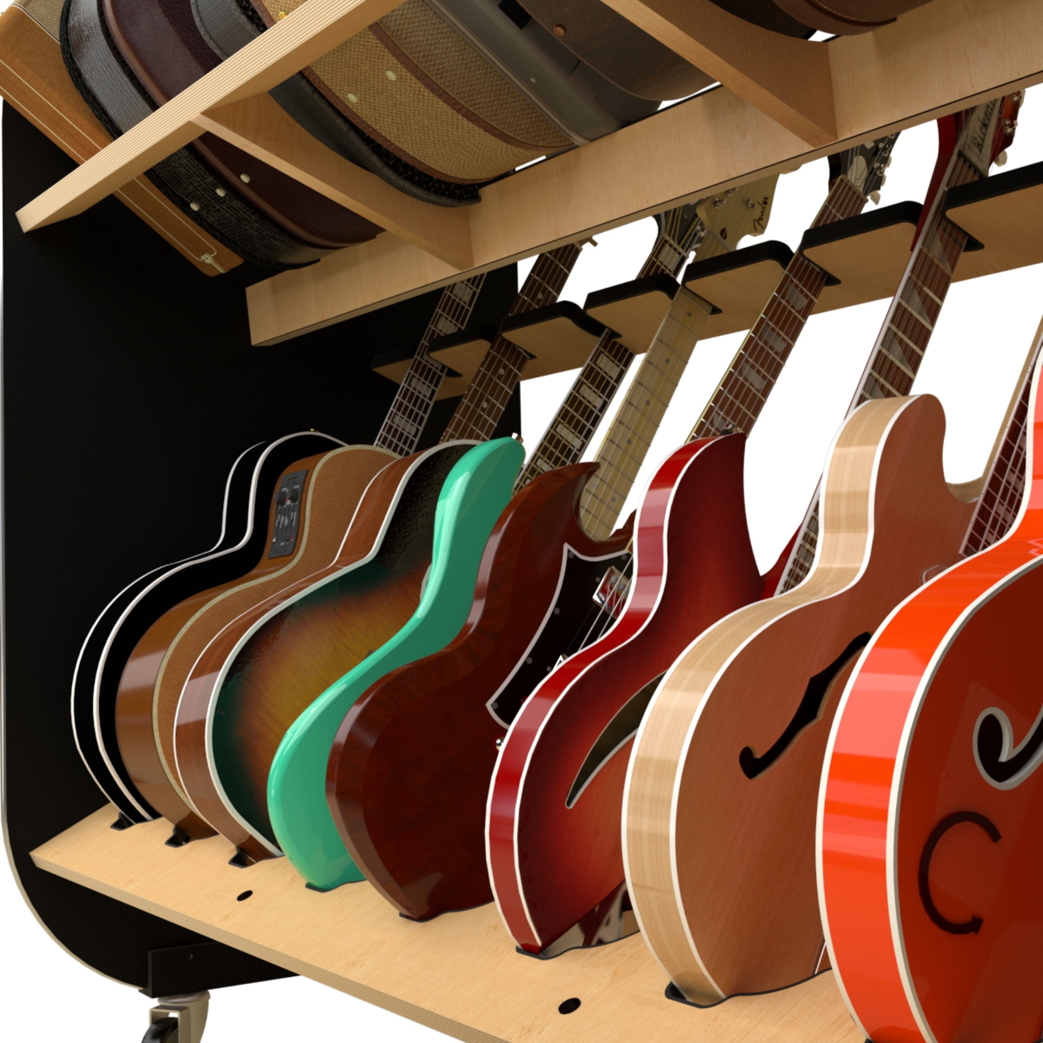 The Session-Pro™ Double-Stack Mobile Guitar & Case Rack