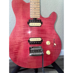 Front angle — flame maple top (Stain Pink)