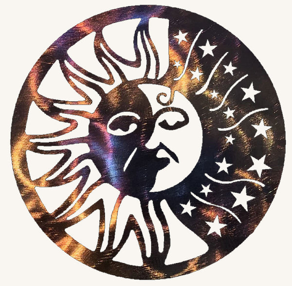 Sunface with Stars Metal Art Sculpture - 12", 16", 22" or 28"