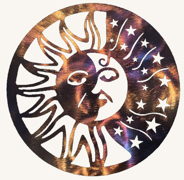 Sunface with Stars Metal Art Sculpture - 12", 16", 22" or 28"