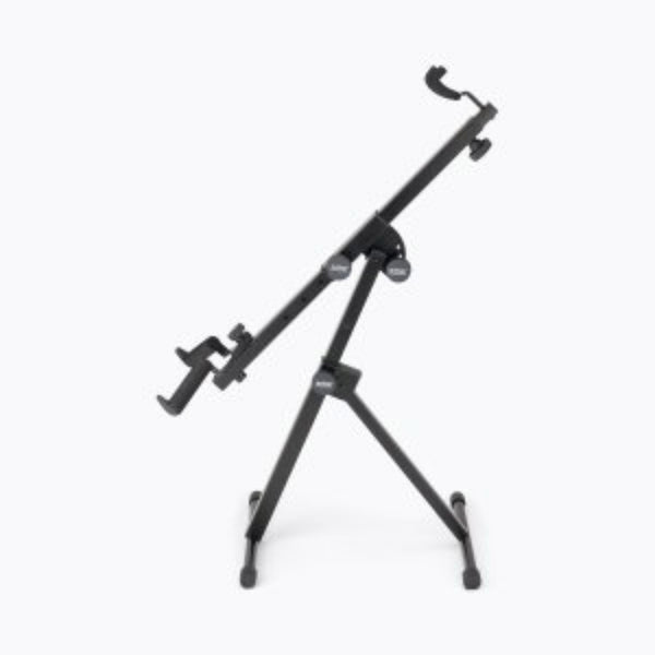 Black guitar stand on a white background