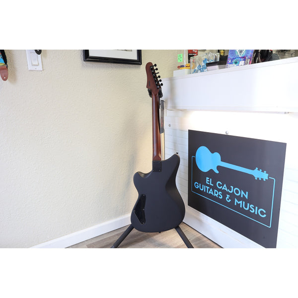 Tagima Rocker Cosmos Stealth guitar back view showing roasted maple neck and satin black finish
