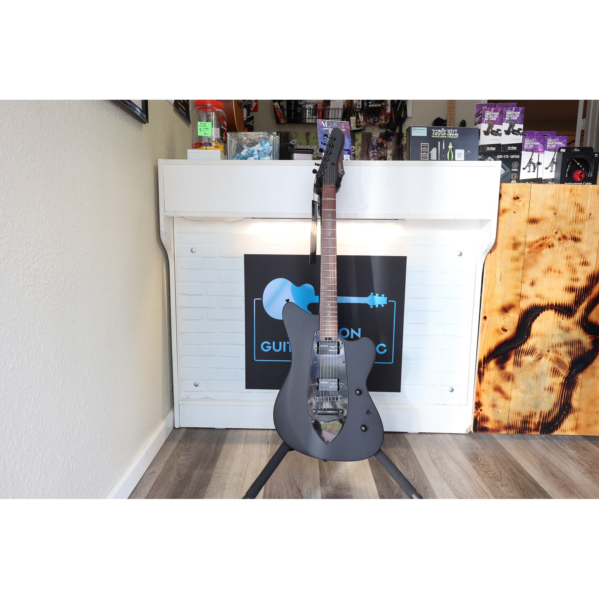 Tagima Rocker Cosmos Stealth guitar strap button and body edge detail in satin black