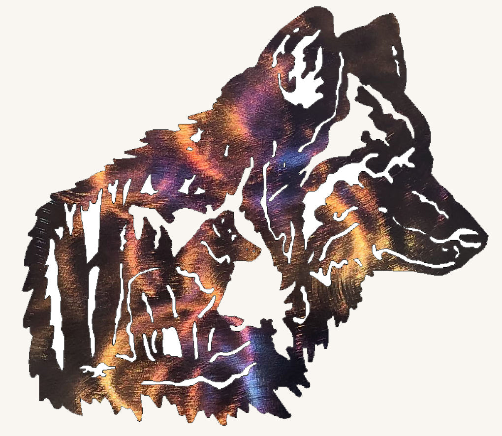 Wolf Head with Wolf and Tree Interior Metal Art (#106)