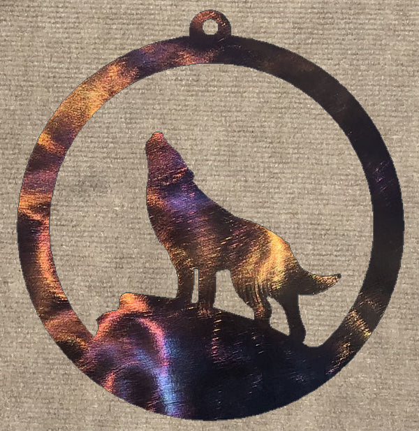 Wolf Howling in Circle Metal Art (#117)