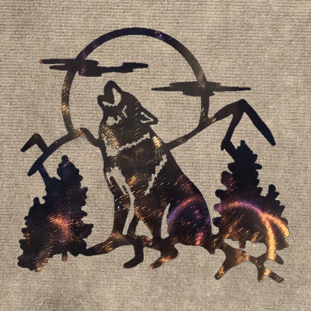 Wolf Howling with Trees, Moon and Cloud (#121)