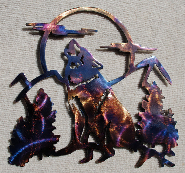 Wolf Howling with Trees, Moon and Cloud (#121)