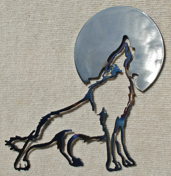 Wolf Howling Cut Out with Moon Metal Art (#124)
