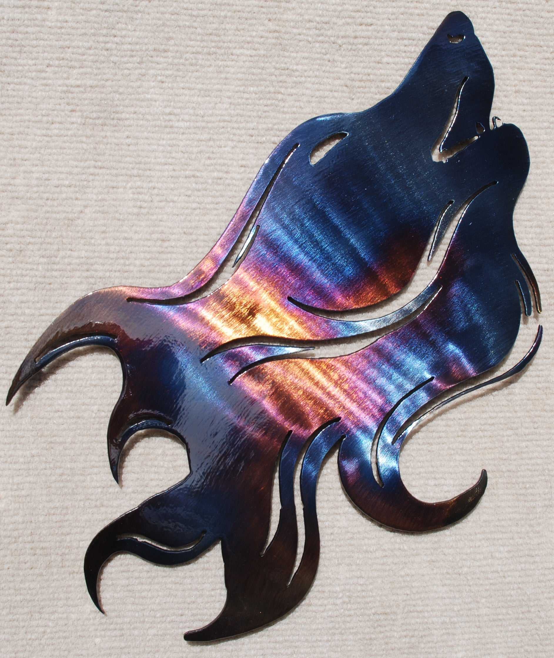 Wolf Head with Flowing Hair Metal Art (#131)