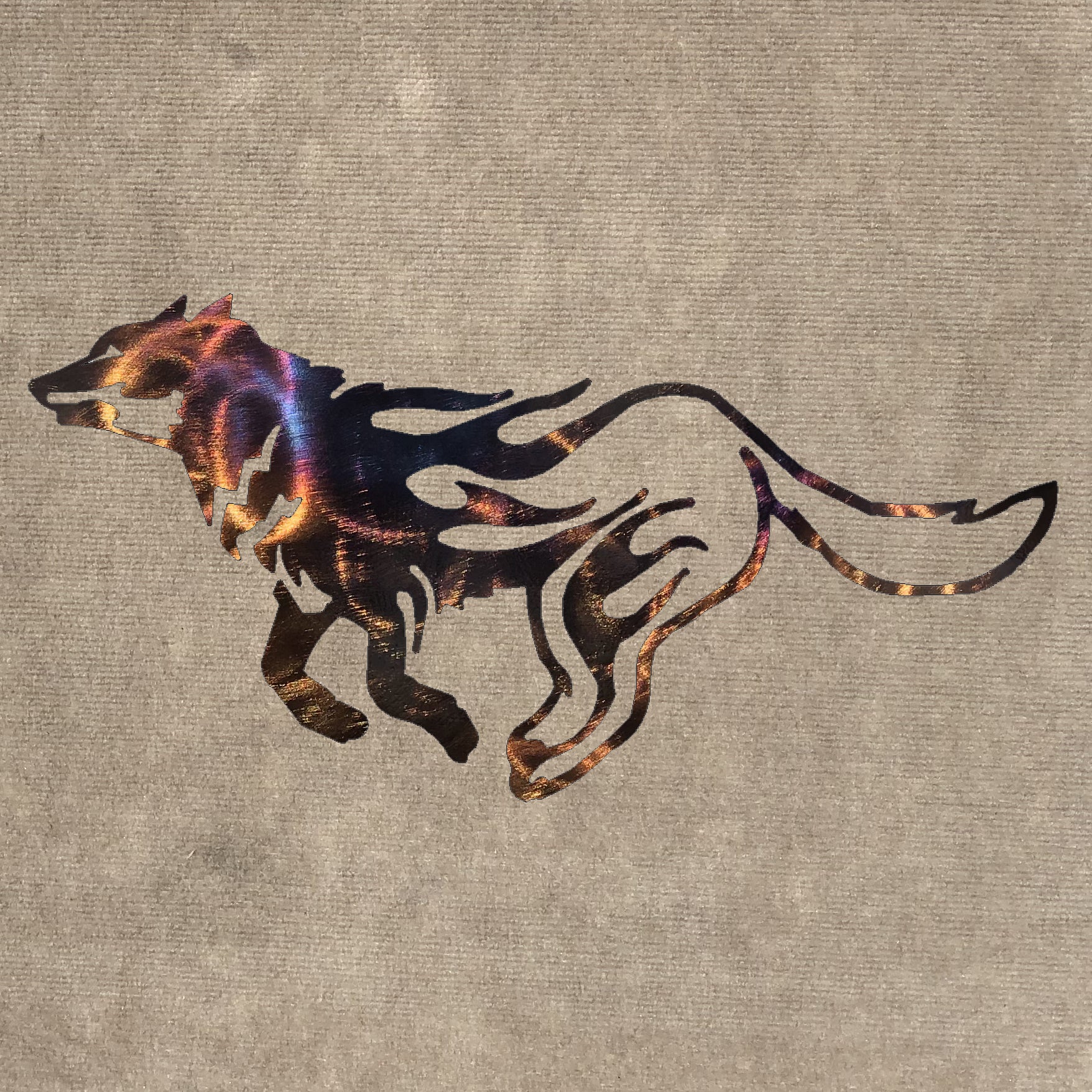 Wolf Running Cut Out and Flames Metal Art (#132)