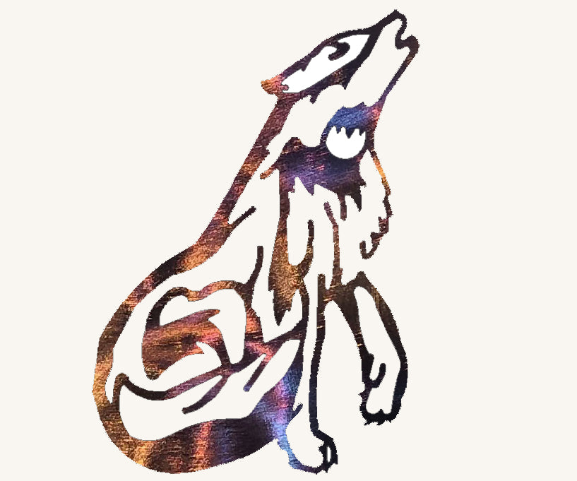 Wolf Sitting and Howling Cut Out Metal Art (#133)