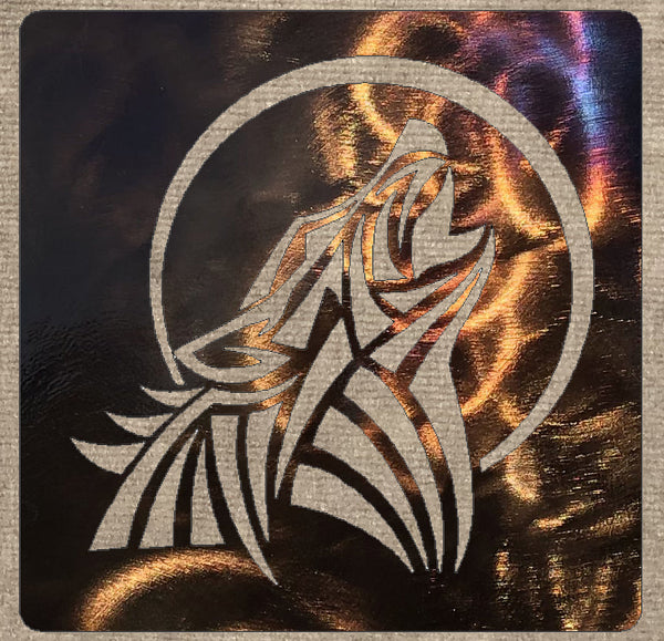 Wolf Howling with Moon in Square Metal Art (#134)