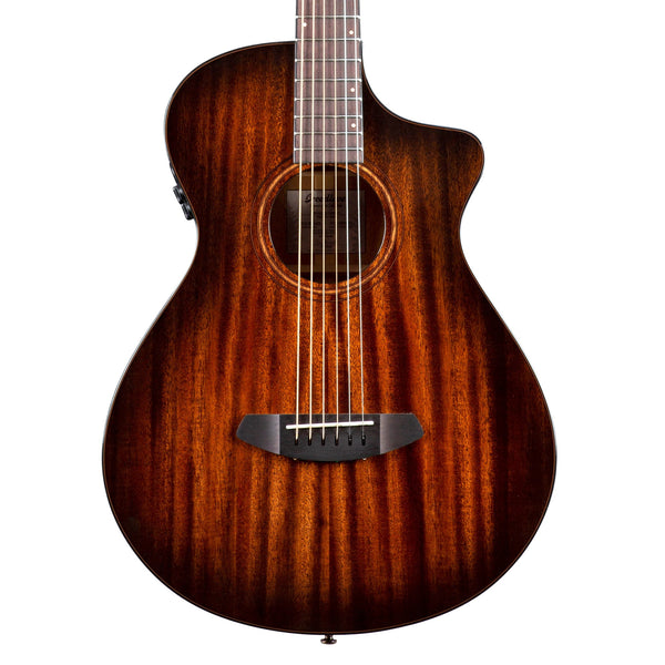 Breedlove Wildwood Pro Wildwood Pro Parlor Concertina Suede CE African Mahogany–African Mahogany — front closeup
