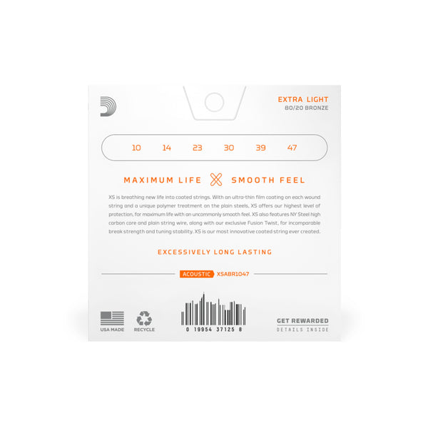 D'Addario XS 80/20 Bronze Acoustic Guitar Strings Extra Light (10-47)