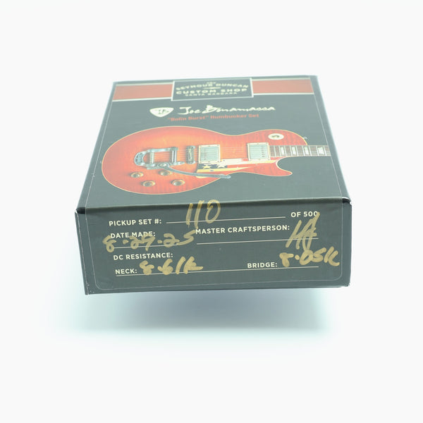Seymour Duncan Joe Bonamassa Bolin Burst signed humbucker set, box angle view
