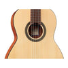 Cordoba C1M 3/4 classical guitar, close-up of natural top, soundhole and rosette