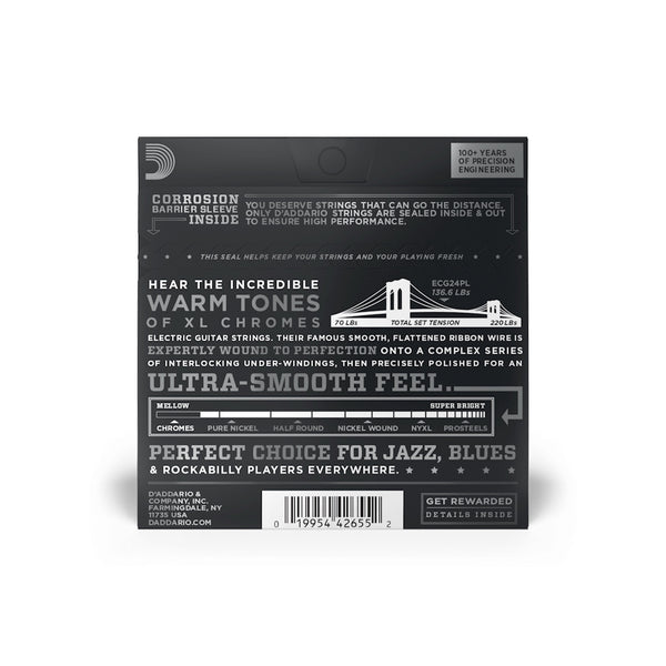 D'Addario ECG24PL XL Chromes Jazz Light Electric Guitar Strings, 11–50, Plain Third