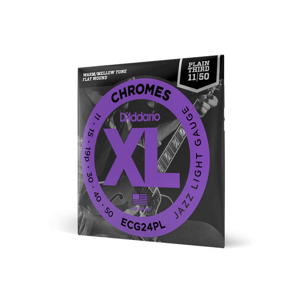 D'Addario ECG24PL XL Chromes Jazz Light Electric Guitar Strings, 11–50, Plain Third