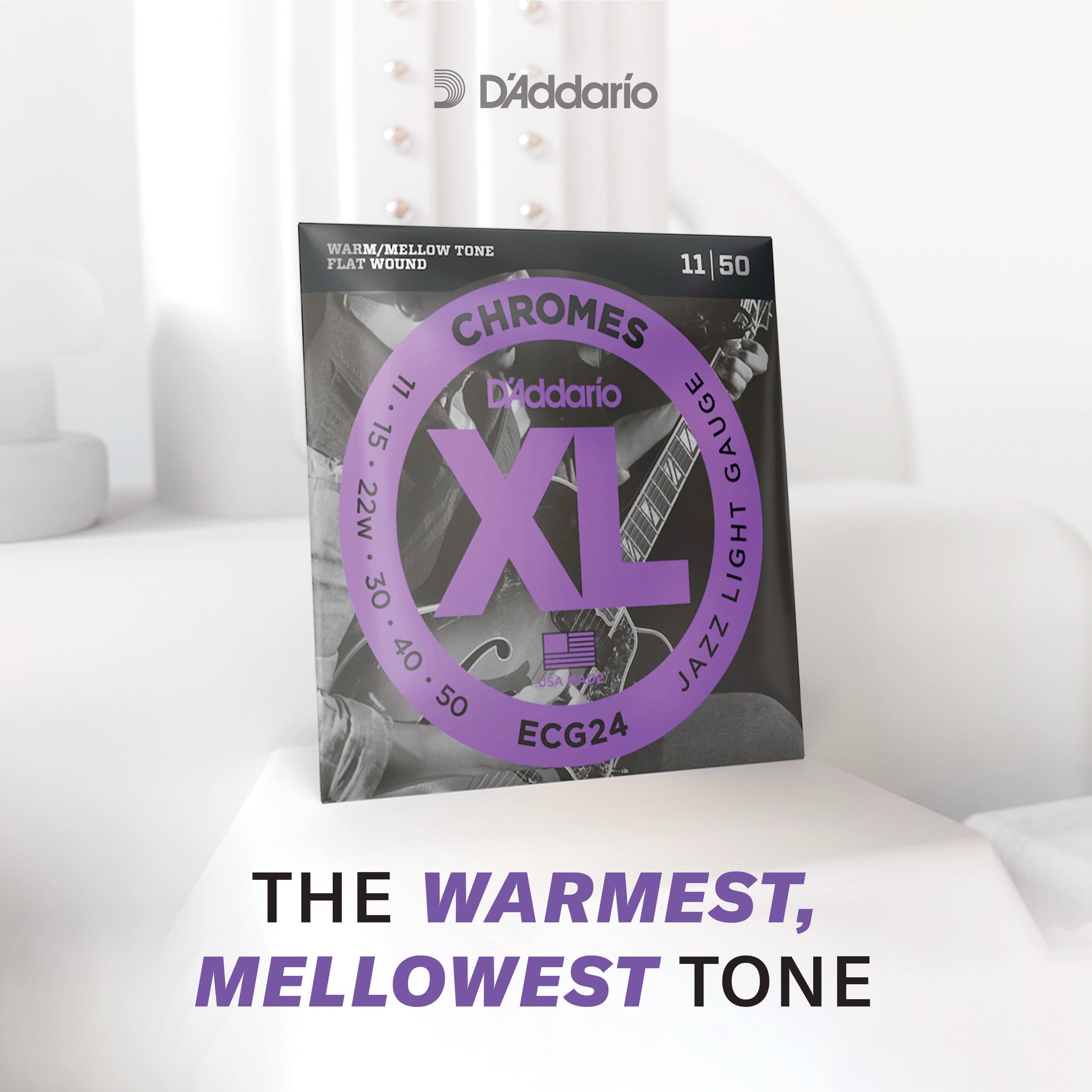 D'Addario ECG24PL XL Chromes Jazz Light Electric Guitar Strings, 11–50, Plain Third