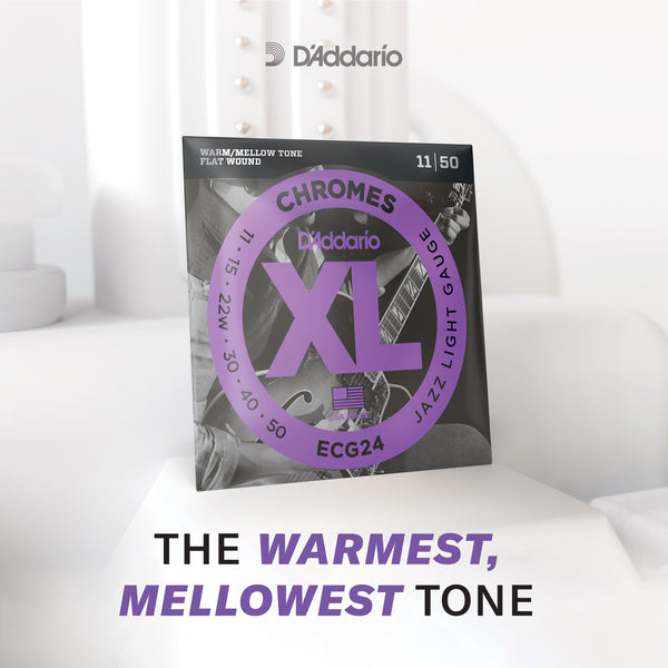 D'Addario ECG24PL XL Chromes Jazz Light Electric Guitar Strings, 11–50, Plain Third