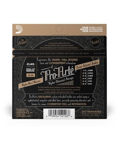 D'Addario Guitar Strings - Pro - ARTE Classical Guitar Strings - EJ45 - Nylon Guitar Strings - Silver Plated Wound, Nylon Core - El Cajon Guitars and Music