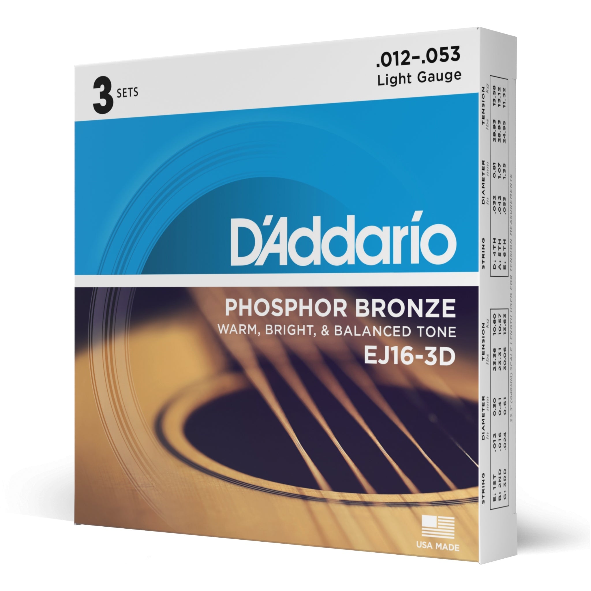 D'Addario Strings EJ16 - 3D - El Cajon Guitars and Music