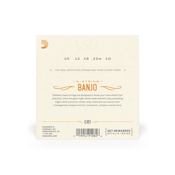 Banjo string set packaging with product details on a white background