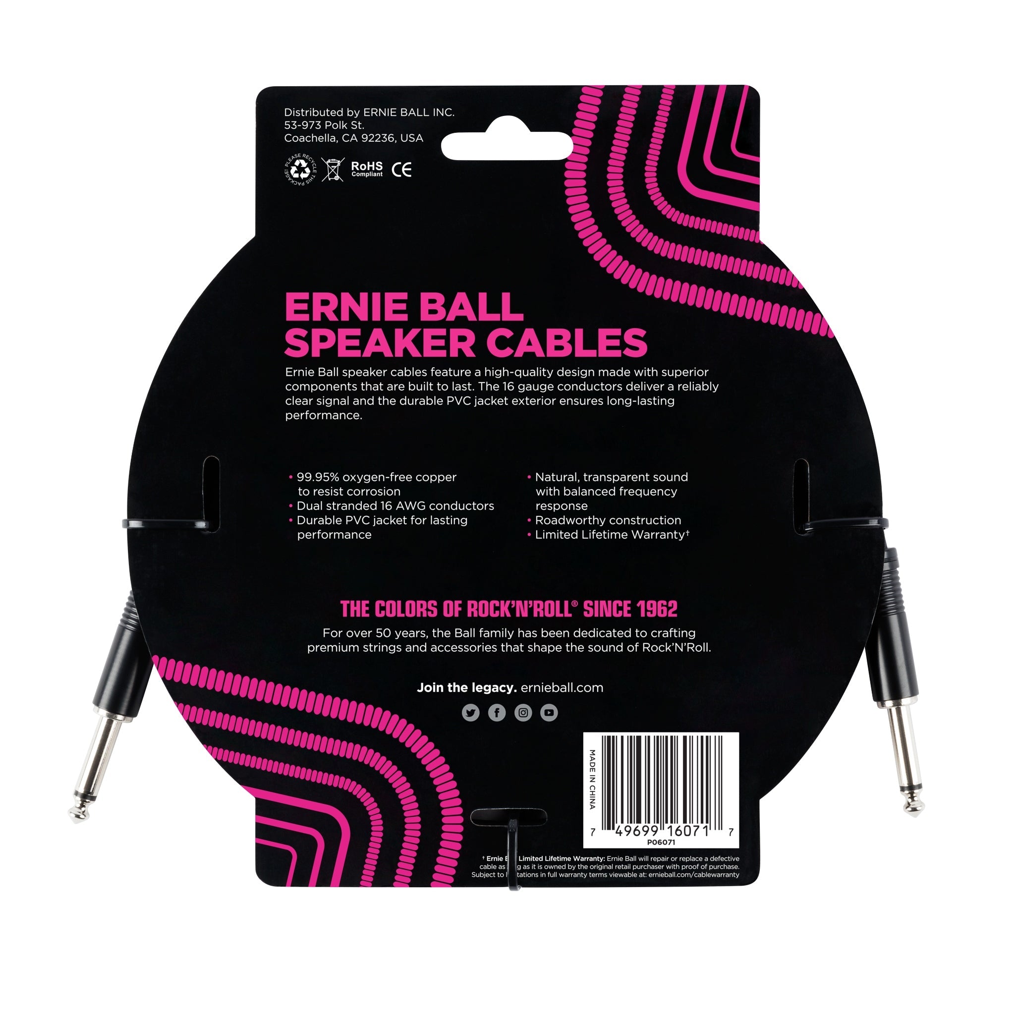 Ernie Ball Classic Speaker Cable Straight/Straight 3ft - Black - El Cajon Guitars and Music