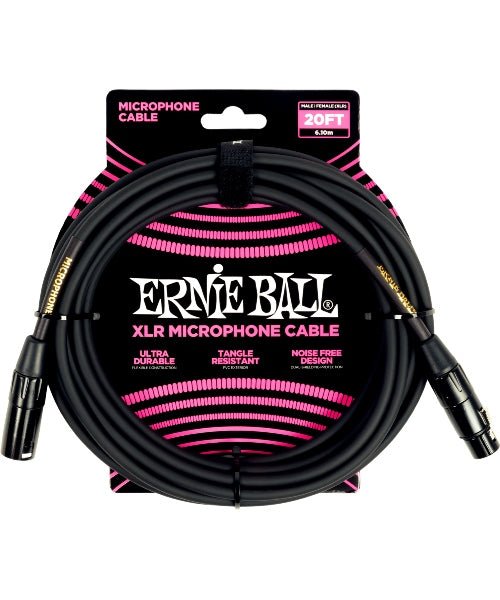 Ernie Ball Microphone Cable 20' Male Female XLR Microphone Cable Black - El Cajon Guitars and Music