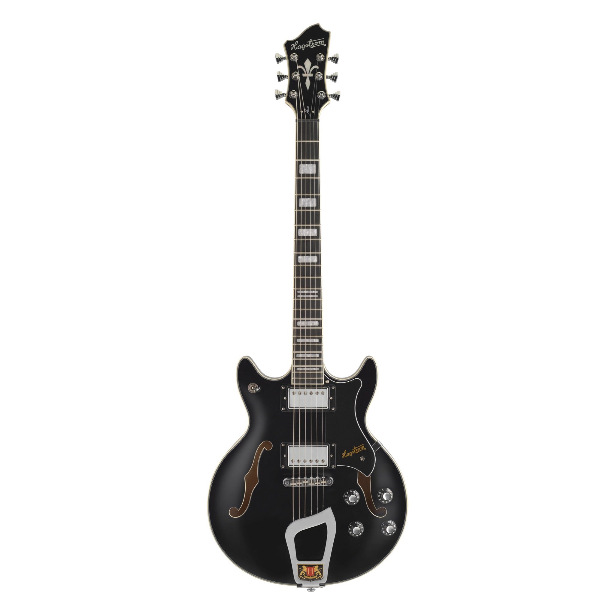 Hagstrom Alvar semi-hollow electric guitar in Black Gloss, front view