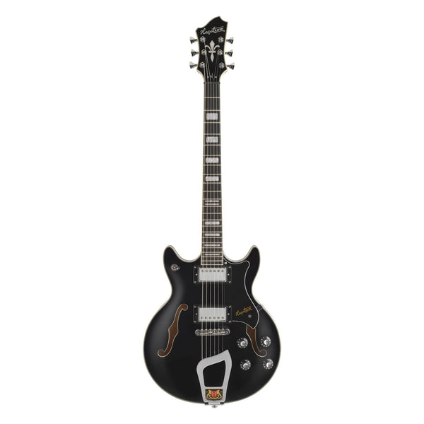 Hagstrom Alvar semi-hollow electric guitar in Black Gloss, front view