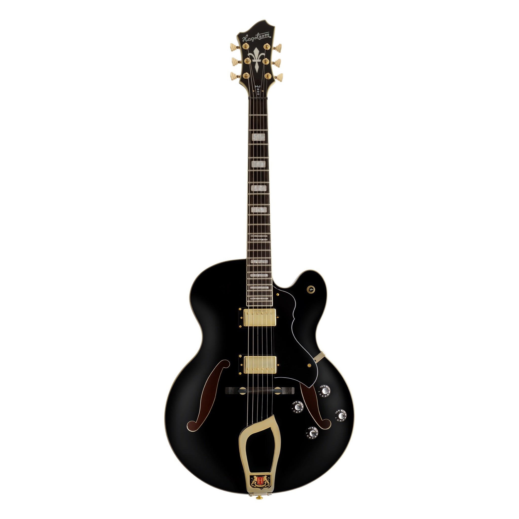 Hagstrom HJ500 hollowbody archtop in Black Gloss, front view