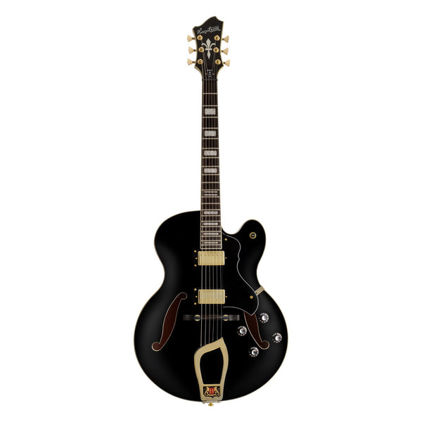 Hagstrom HJ500 hollowbody archtop in Black Gloss, front view