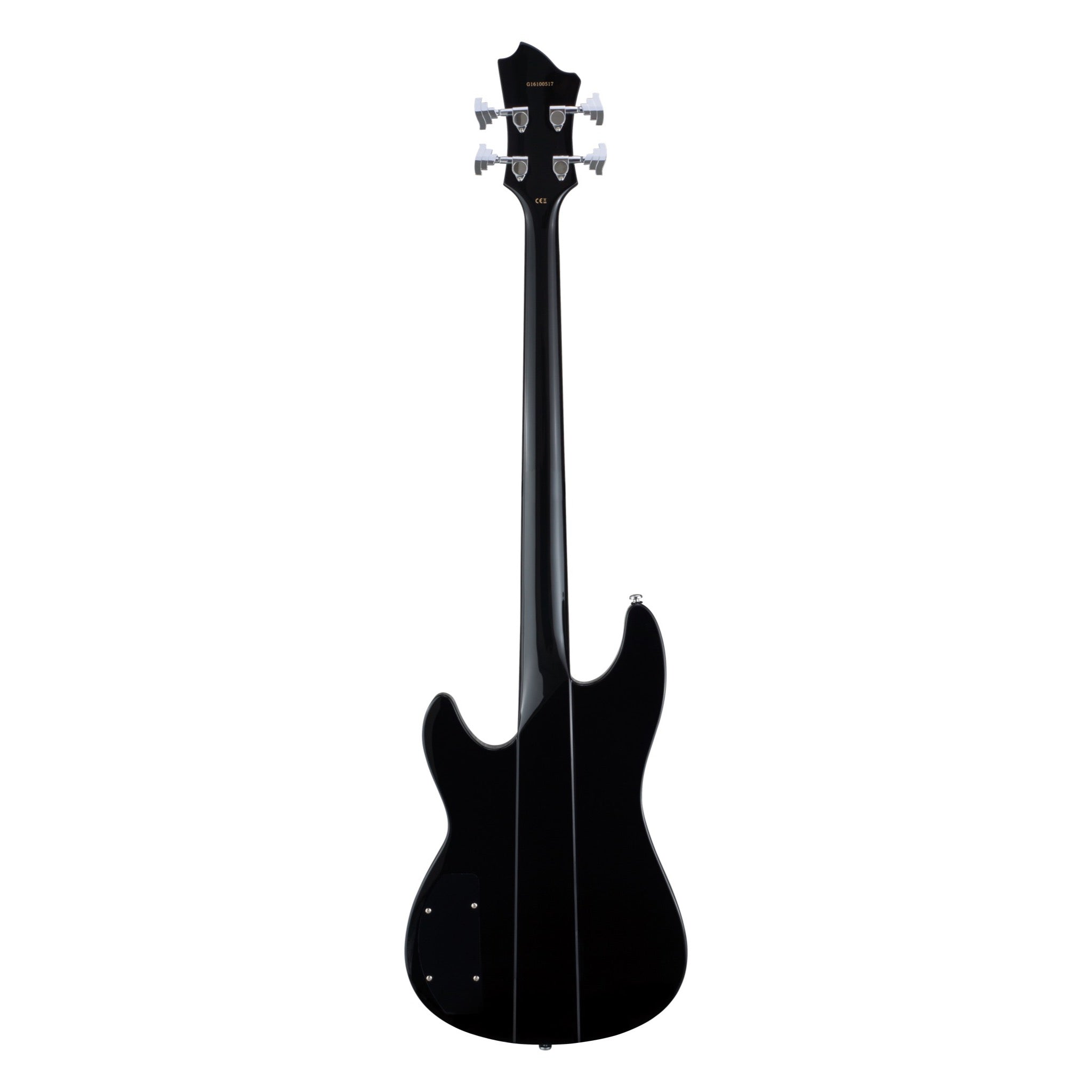 Hagstrom Super Swede Bass Black Gloss back view showing neck-through construction