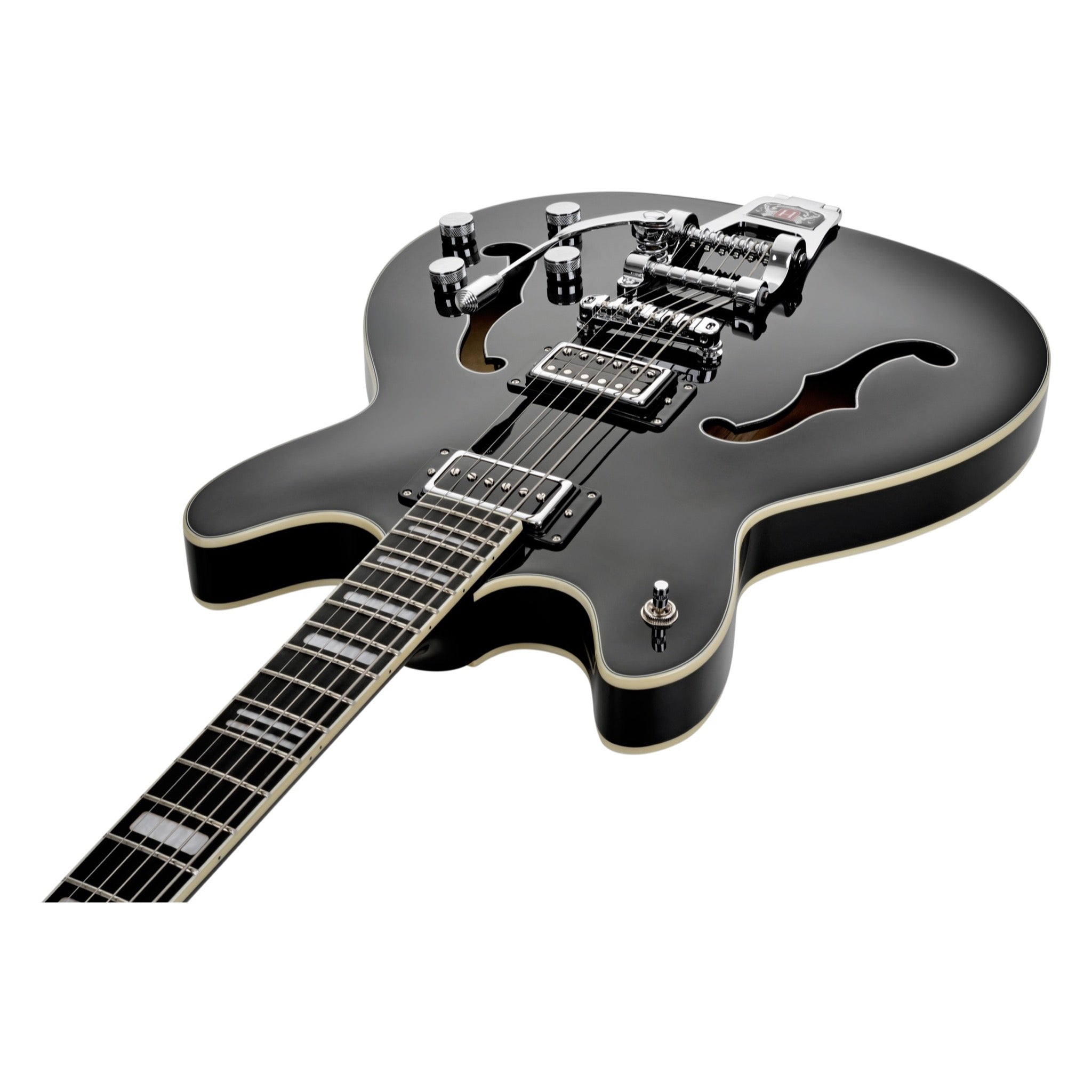 Hagstrom Tremar Viking Baritone Deluxe Black Gloss headstock detail