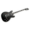Hagstrom Viking Deluxe Baritone Black Gloss body and f-hole detail