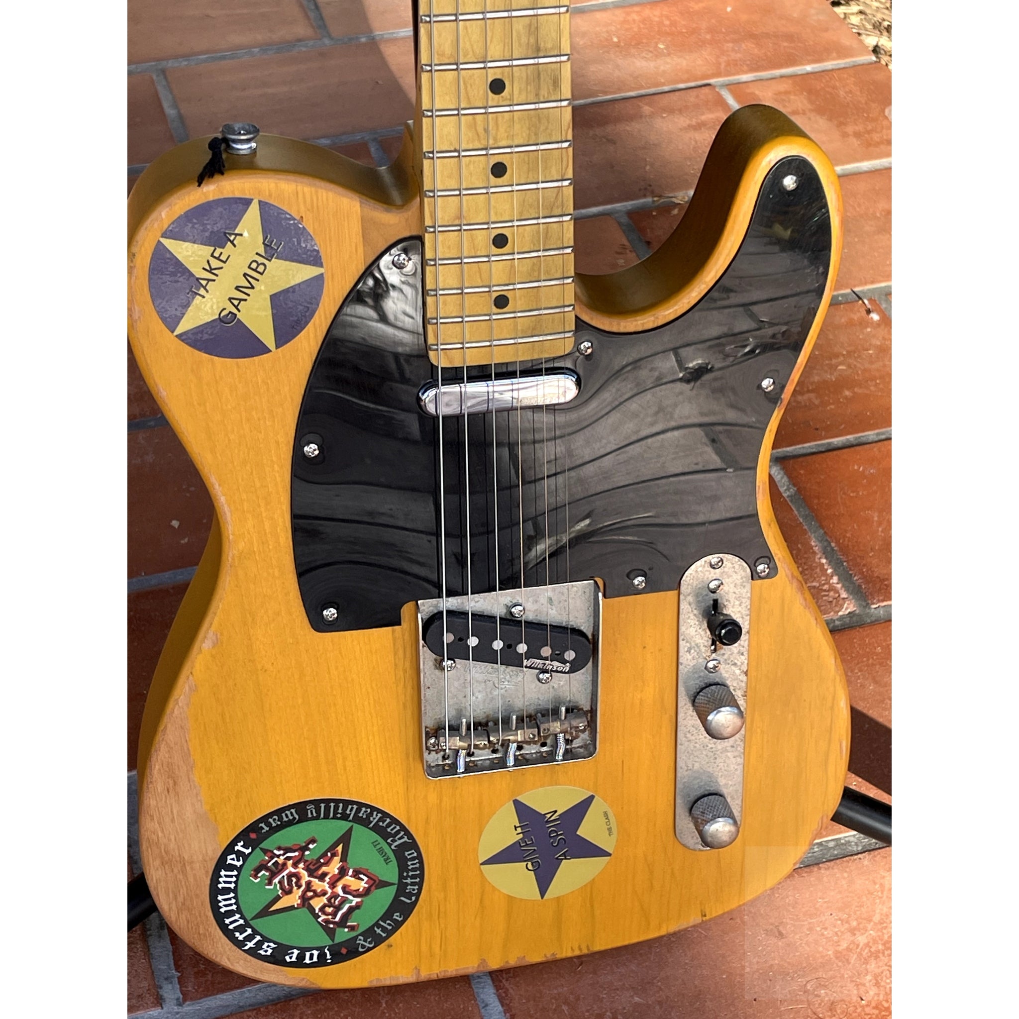 Joe Strummer Tribute Vintage V52 Icon Electric Guitar in Distressed Butterscotch - El Cajon Guitars and Music