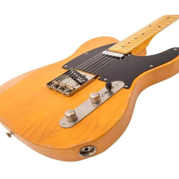 Joe Strummer Tribute Vintage V52 Icon Electric Guitar in Distressed Butterscotch - El Cajon Guitars and Music