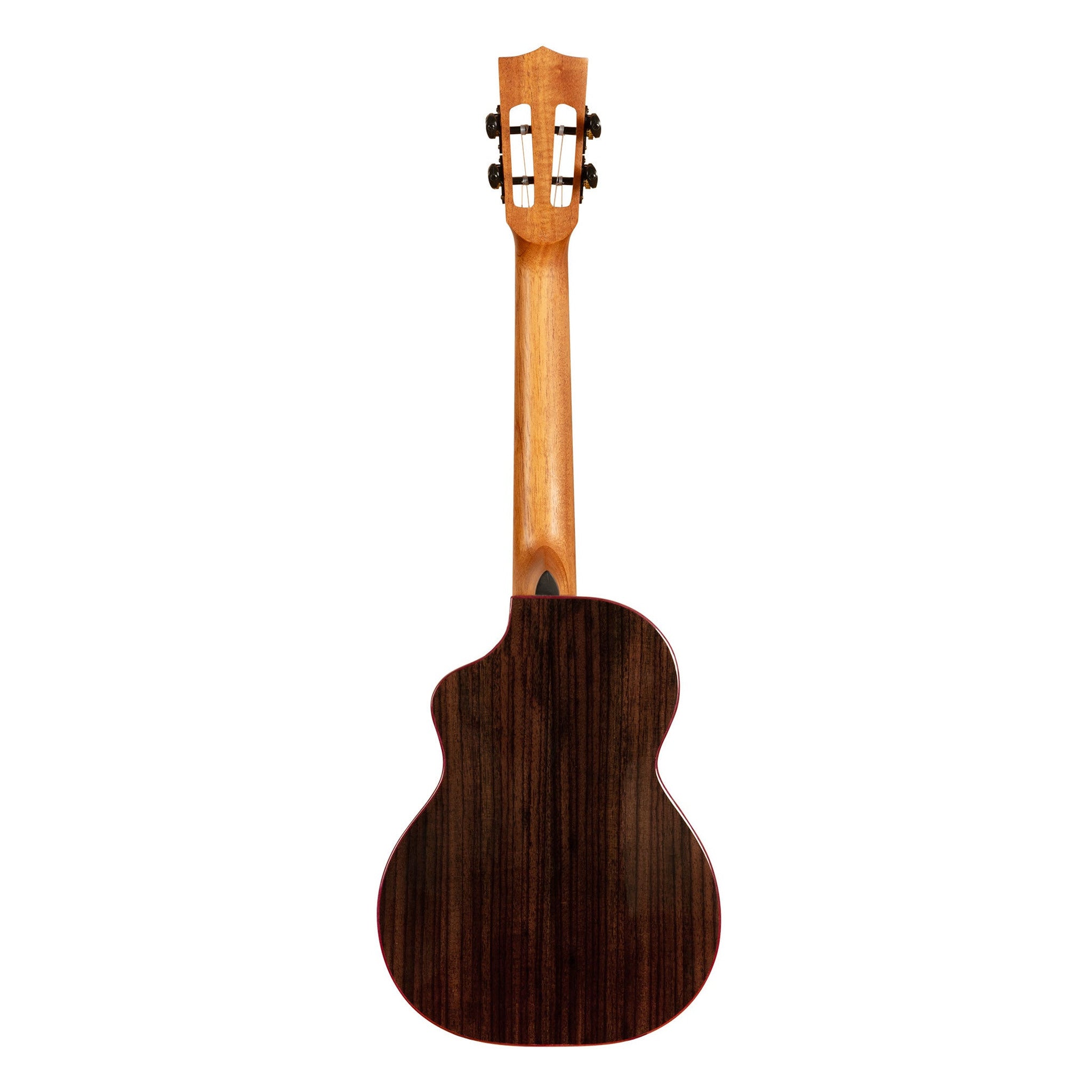Kala Contour spruce rosewood tenor cutaway ukulele, back view with solid rosewood back and slotted headstock