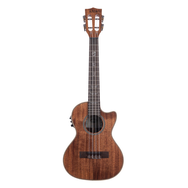 Kala KA-SA-TE-C all-solid acacia tenor ukulele, front-left view with Fishman Kula preamp