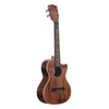 Kala KA-SA-TE-C acacia tenor ukulele angled front-left, showing figured grain and cutaway