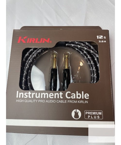 Kirlin Premium Plus Instrument Cable with Charcoal Gray and White Woven Jacket 12 ft - El Cajon Guitars and Music