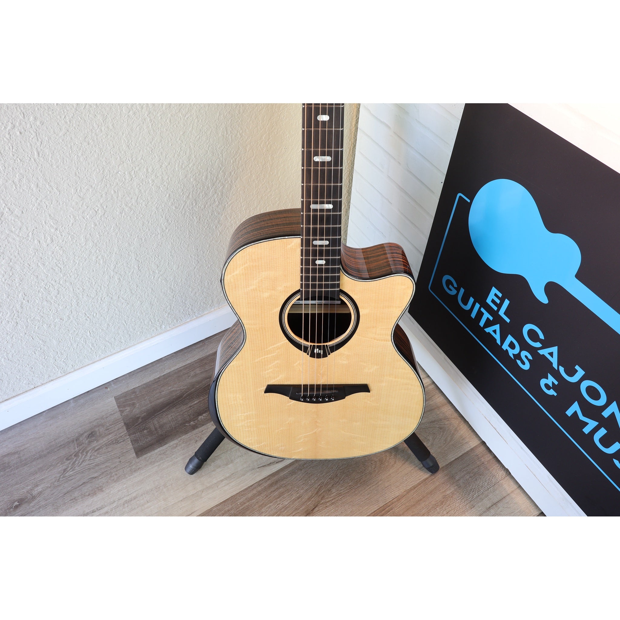 Lâg HyVibe 50 Auditorium Bevel Cutaway Smart Guitar – HV50ACE-2512LT22580 - front body and neck from slight downward angle.