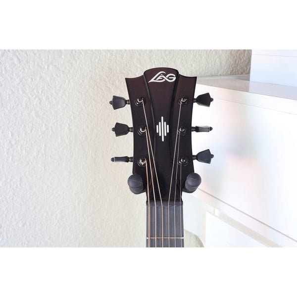 Lâg HyVibe 50 Auditorium Bevel Cutaway Smart Guitar – HV50ACE-2512LT22580 - front headstock detail and tuners from front.