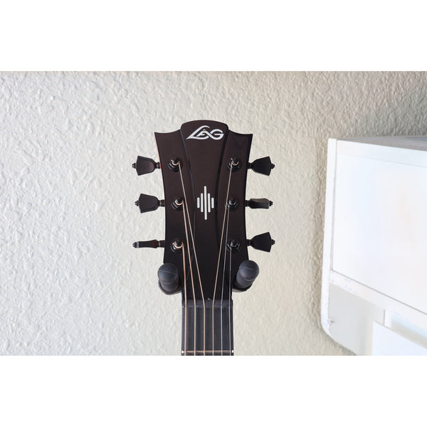 Lâg HyVibe 50 Auditorium Bevel Cutaway Smart Guitar – HV50ACE-2604LT07464 front headstock and tuners showing.