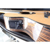 Lâg HyVibe 50 Auditorium Bevel Cutaway Smart Guitar – HV50ACE-2604LT07464 in case with side Hyvibe H2 electronics and side grain visible.