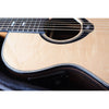 Lâg HyVibe 50 Auditorium Bevel Cutaway Smart Guitar – HV50ACE-2604LT07464 bridge, sound hole, front body from electronics controls HyVibe 2 side.