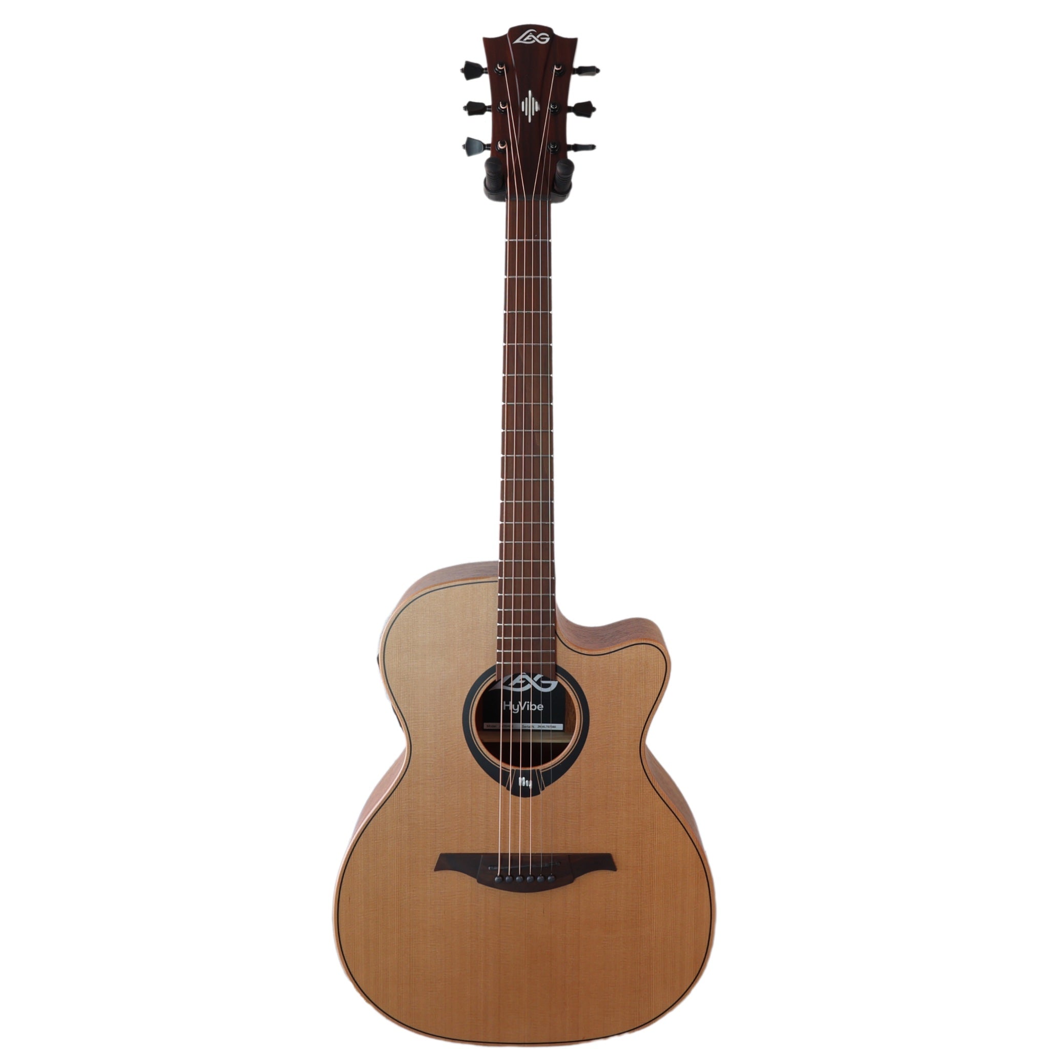 Lâg HyVibe 10 HV10ACE Auditorium Cutaway Smart Guitar – Serial 2604LT07360 - Full guitar with background removed.