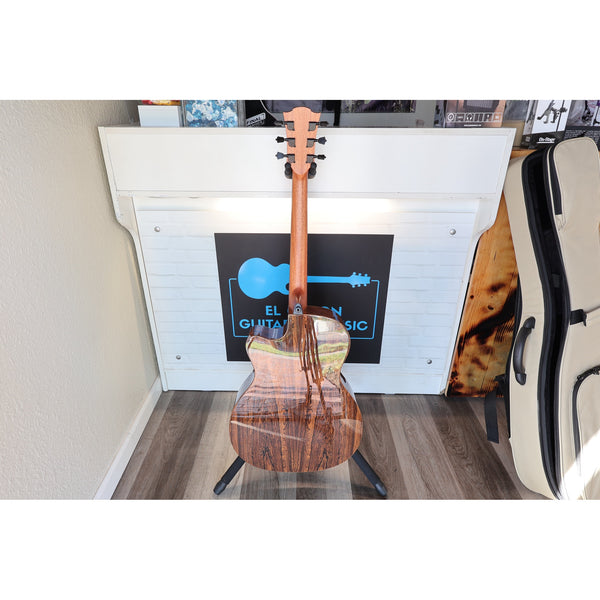 Lag Smart Guitar Hyvibe 30 Auditorium Cutaway Gloss at ECG Music - back neck to lower bout..in stand.