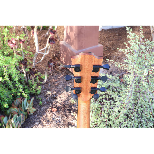 Lag Smart Guitar Hyvibe 30 Auditorium Cutaway Gloss at ECG Music -back headstock.